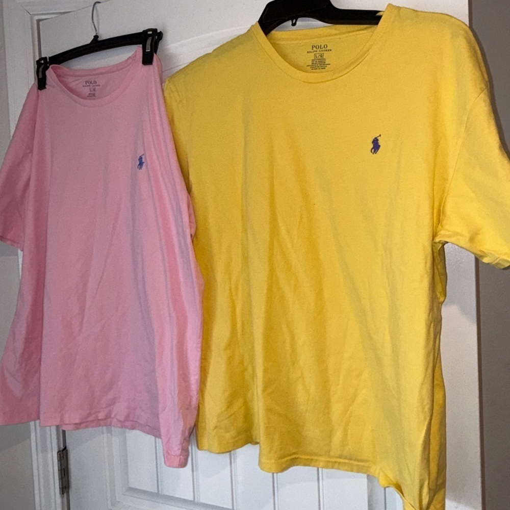 Set of 2 Polo Ralph Lauren Classic Cotton Jersey Tees Men's Large Yellow/Pink